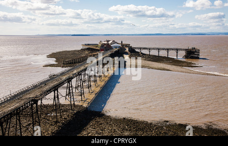 The derelict Birnbeck Pier Weston super Mare Somerset looking out over the Severn Estuary to South Wales Stock Photo