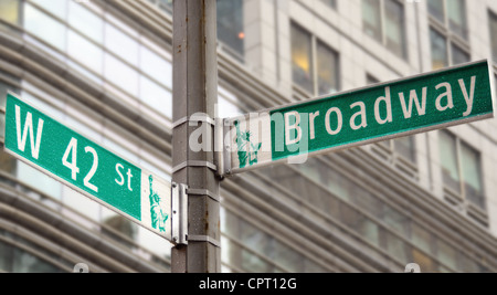 Street signs for Broadway and 42nd street in New York City Stock Photo