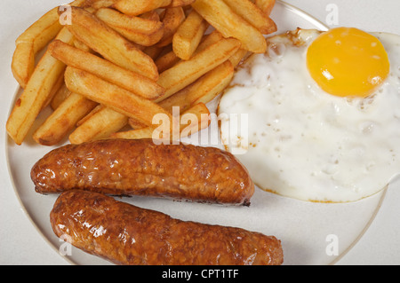 Sausage, egg and chips Stock Photo