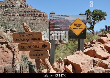 Hiking along Bright Angel Trail, Grand Canyon, Arizona, USA - 3 mile rest area Stock Photo