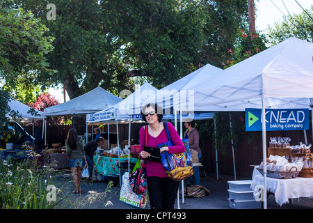 Scenes from the Sunday Ojai California USA Farmers Market where all the produce and goods are Organically grown Stock Photo