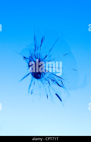 Macro of stone chip in vehicle windscreen Stock Photo