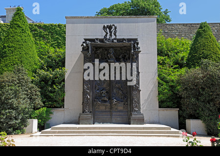 Gardens of the Rodin Museum in Paris. The monumental sculpture The Gates of Hell is set in the extensive gardens of the musuem. Stock Photo