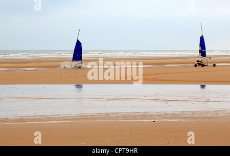 Sand Yachting on Omaha Beach in Normandy. Stock Photo