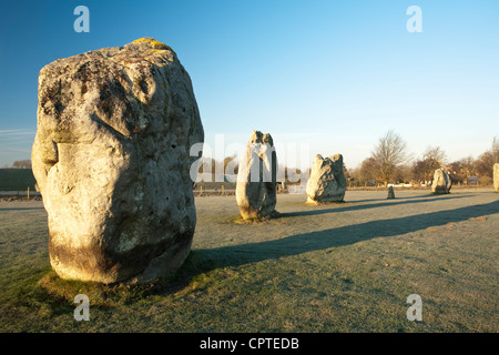 Dawn on a cold, frosty winter morning at Avebury Stone Circle, Wiltshire, Uk Stock Photo