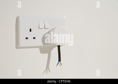 Cut cable and wires of electrical plug Stock Photo