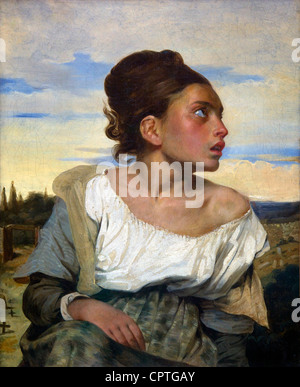 Orphan Girl at the Cemetery, or, Young orphan girl in cemetery, by Eugene Delacroix, 1824,  Musee du Louvre Museum, Paris France Stock Photo