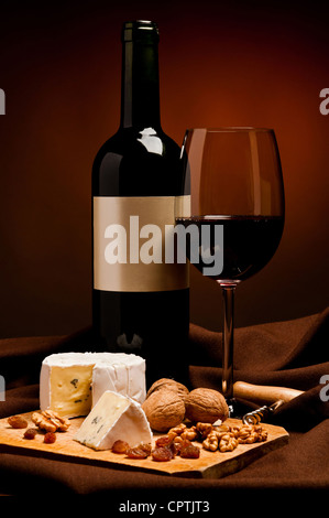 still life with red wine, cheese and grapes Stock Photo - Alamy