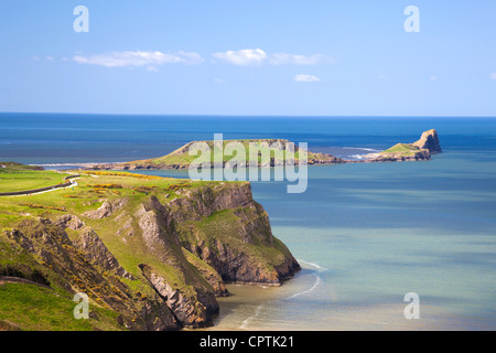 Rhossili Bay, Worms Head,  Gower, Peninsula, Wales, UK Stock Photo