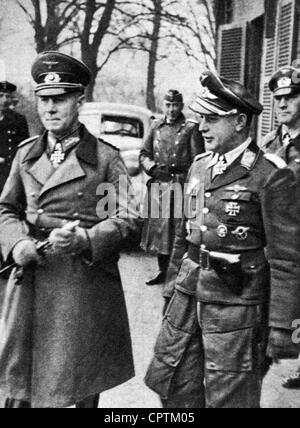 Rommel, Erwin, 15.11.1891 - 14.10.1944, German general, Commander of Army Group B 14.7.1943 - 17.7.1944, with lieutenant colonel Josef 'Pips' Priller, commander ot 26th Fighter Wing, France, early 1944, , Stock Photo