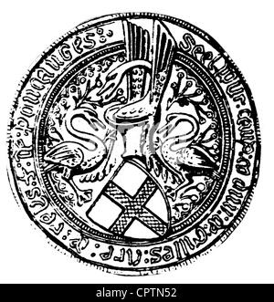 Rais, Gilles de, 1404 - 1440, French baron, his seal, drawing, 19th century, Stock Photo