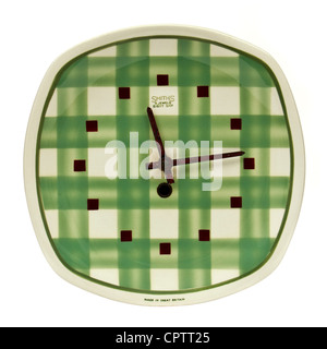 Vintage 1940's 'Gingham' pattern ceramic wall clock by T.G. Green & Co. Ltd with Smiths 8-day mechanical wind-up movement Stock Photo