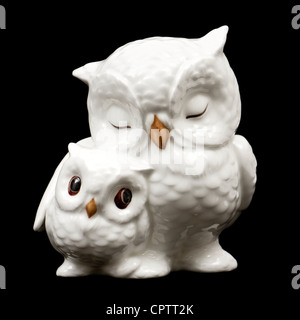 Royal Osborne porcelain mother and baby owls figurine Stock Photo