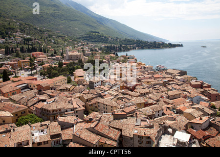 Malcesine castle cityscape skyline Lake Garda Italy Stock Photo