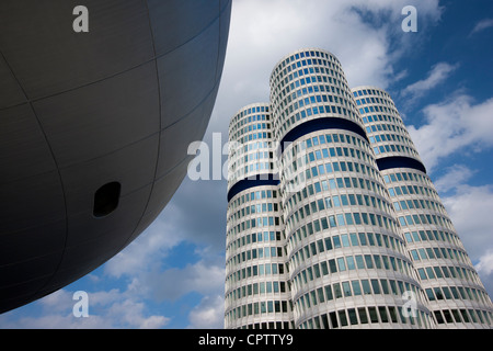 Modern architecture at the BMW Headquarters office blocks and Museum in Munich, Bavaria, Germany Stock Photo