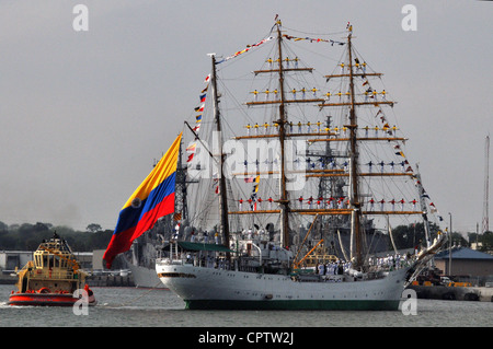 The Colombian navy three-masted barque ARC Gloria arrives at Naval Station Mayport for a scheduled port visit. Gloria is the Colombian navy's cadet training ship. Stock Photo