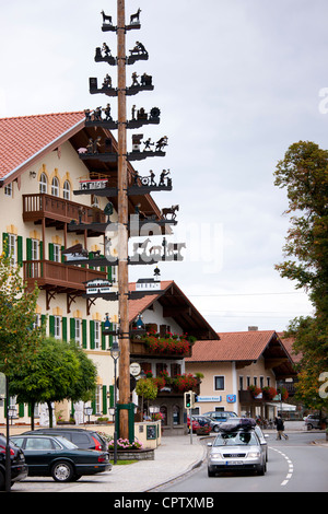 Maypole of rural pastoral and trades scenes at Grassau in Baden-Wurttenberg, Bavaria, Germany Stock Photo