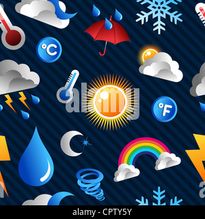 Weather Icons seamless pattern over blue background. Vector file layered for easy manipulation and custom coloring. Stock Photo