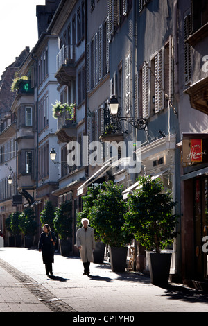 Shopping street in the old part of Strasbourg, Alsace, France Stock Photo