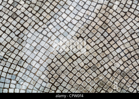 Paris, France, High Angle View, Straight Down, on Pedestrian Street Scenes, Rue Montorgeuil, White Marble Cobbled Stone Stock Photo