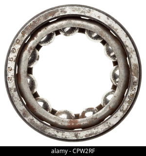 Used rusty metal ball bearing, isolated. Made in USSR. Stock Photo