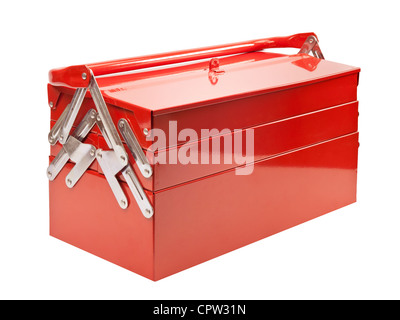 Red metal toolbox isolated on white Stock Photo