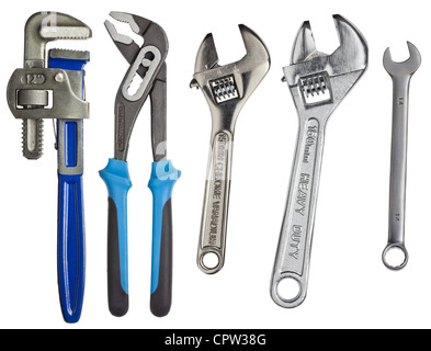 Adjustable wrenches, spanners isolated on white. Stock Photo