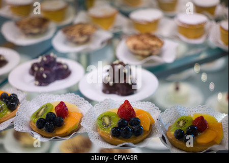 Cakes and pastries in shop window of luxury patticeria, caffe sweet shop Gilli in Florence, Tuscany, Italy Stock Photo