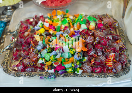 Fruit sweets in shop window of luxury patticeria, caffe sweet shop Gilli in Florence, Tuscany, Italy Stock Photo