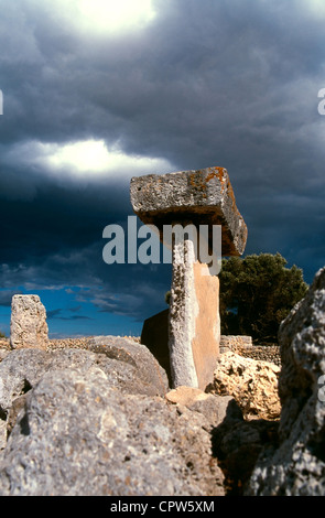 Taula in the Talayotic site of Trepuco Menorca Balaeric islands, Spain Stock Photo