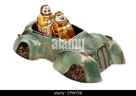 Vintage ceramic 'sportscar' novelty salt and pepper pot set Stock Photo