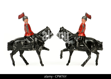 Pair of vintage lead toy soldiers on horseback Stock Photo