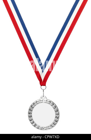 A Silver olympics medal with clipping path isolated on white Stock Photo