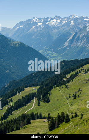 View high above Verbier, Swiss mountains, Switzerland Stock Photo