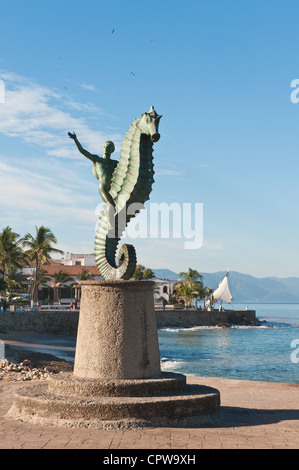 Mexico, Puerto Vallarta. Caballeo del Mar (The Seahorse) sculpture on the Malecon, Playa Los Muertos, Puerto Vallarta, Mexico. Stock Photo