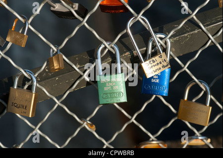 Paris, France - Padlocks of love at Pont des Arts Stock Photo