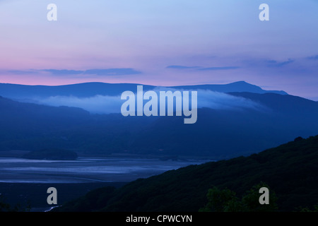 Misty morning over the  Mawddach Estuary, Snowdonia National Park, North Wales UK Stock Photo