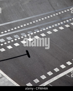 City asphalt lines and shadow aerial view in Barcelona Stock Photo