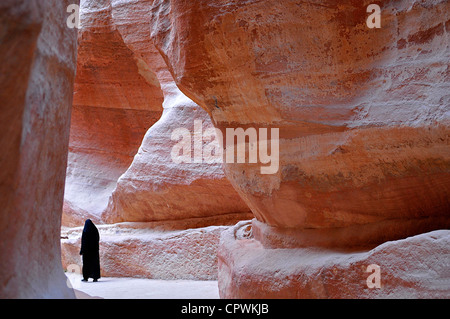 Asia Jordan Petra canyon called the Siq that leads to the Nabatean city Stock Photo