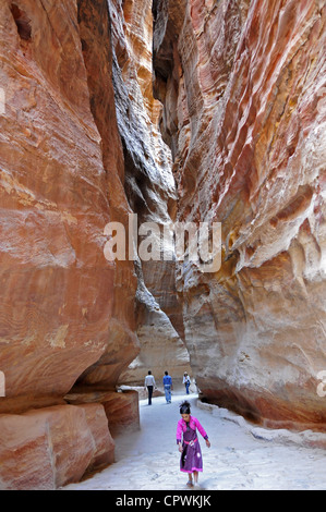 Asia Jordan Petra canyon called the Siq that leads to the Nabatean city Stock Photo