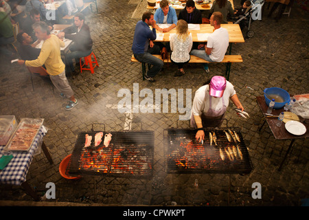 Streets during the Festas dos Santos Populares ( Popular Saints Festival ) in the Alfama district,  Lisbon, Portugal. Stock Photo