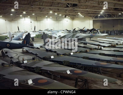 De Havilland ''Mosquito'' aircraft in various stages of production at Hatfield, Hertfordshire (UK). Stock Photo