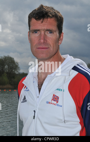 Greg Searle MBE, GB Olympic rower at the Redgrave-Pinsent Rowing Lake, Reading, United Kingdom. Stock Photo
