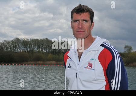 Greg Searle MBE, GB Olympic rower at the Redgrave-Pinsent Rowing Lake, Reading, United Kingdom. Stock Photo