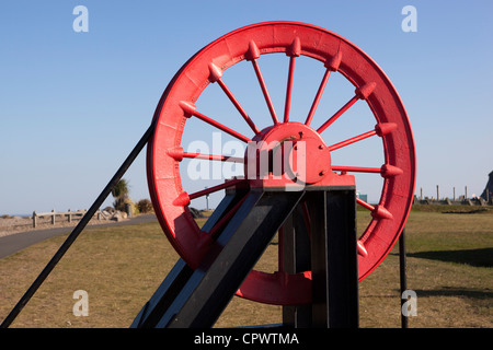 Cardiff Barrage 'Age of Coal' Exhibit Pithead Wheel Stock Photo