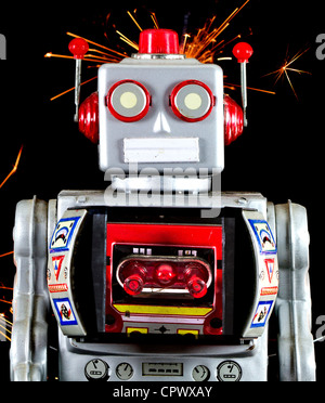 robot toy with sparks Stock Photo