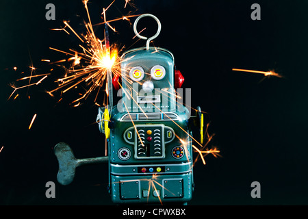 robot toy with sparks Stock Photo