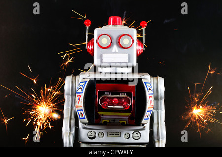 robot toy with sparks Stock Photo