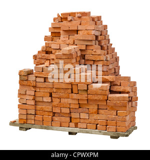 A stack of red clay bricks isolated on a white background Stock Photo