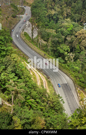 Aerial view of a hillside tropical road, Genting Highlands, Malaysia Stock Photo